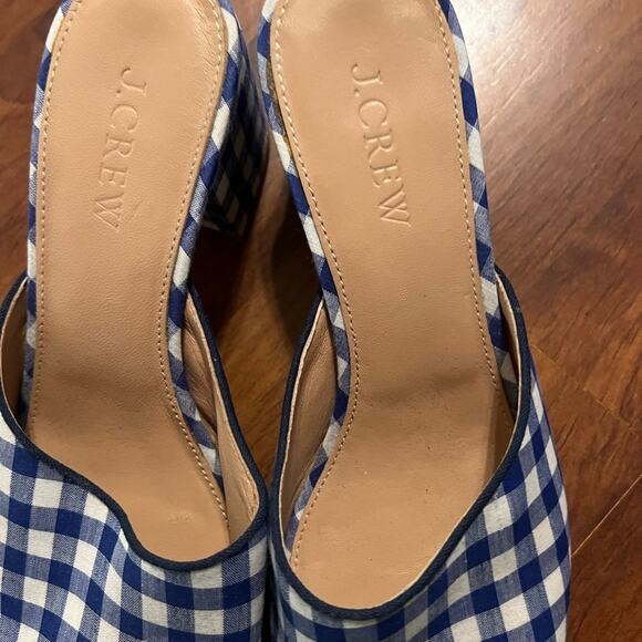 J crew blue white gingham checked all day mule heel slide shoes size 7.5 - Picture 3 of 9